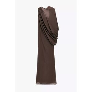 Zara Limited Edition Multi-Position Cape Combination Long Dress in brown XL NWT